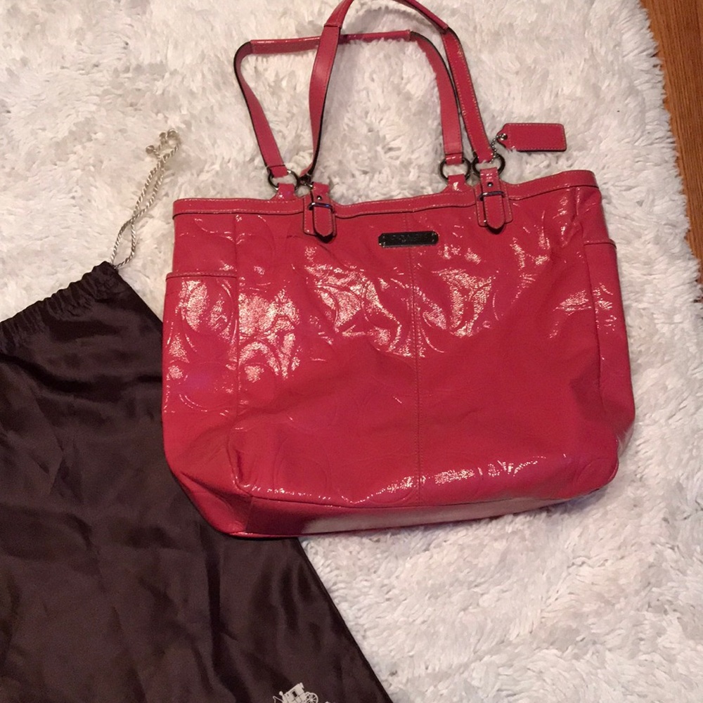 Coach pink patent tote w dust bag